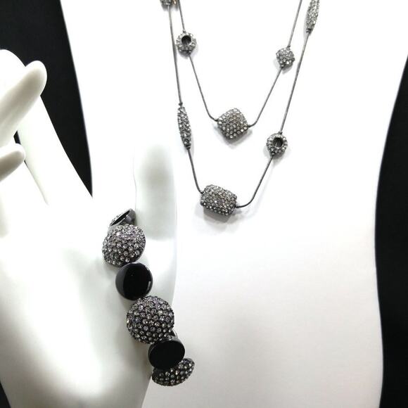 Chico's Clear Rhinestone Necklace Stretch Bracelet Set, 19 Inches, 7 Inches - Picture 5 of 8